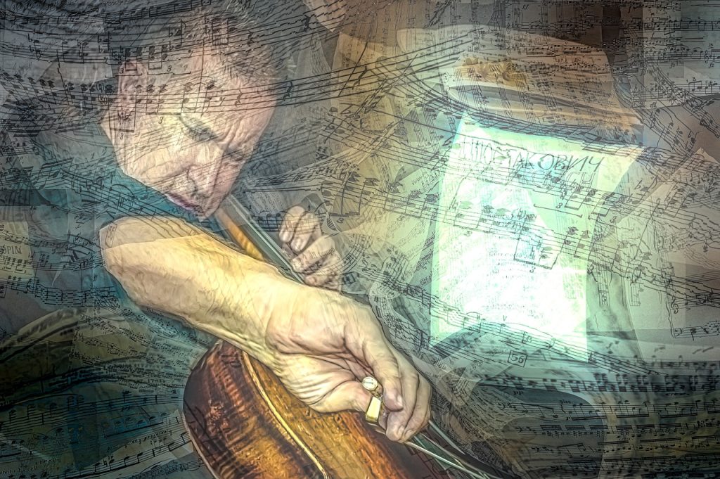 violoncellista impegnato, musica 