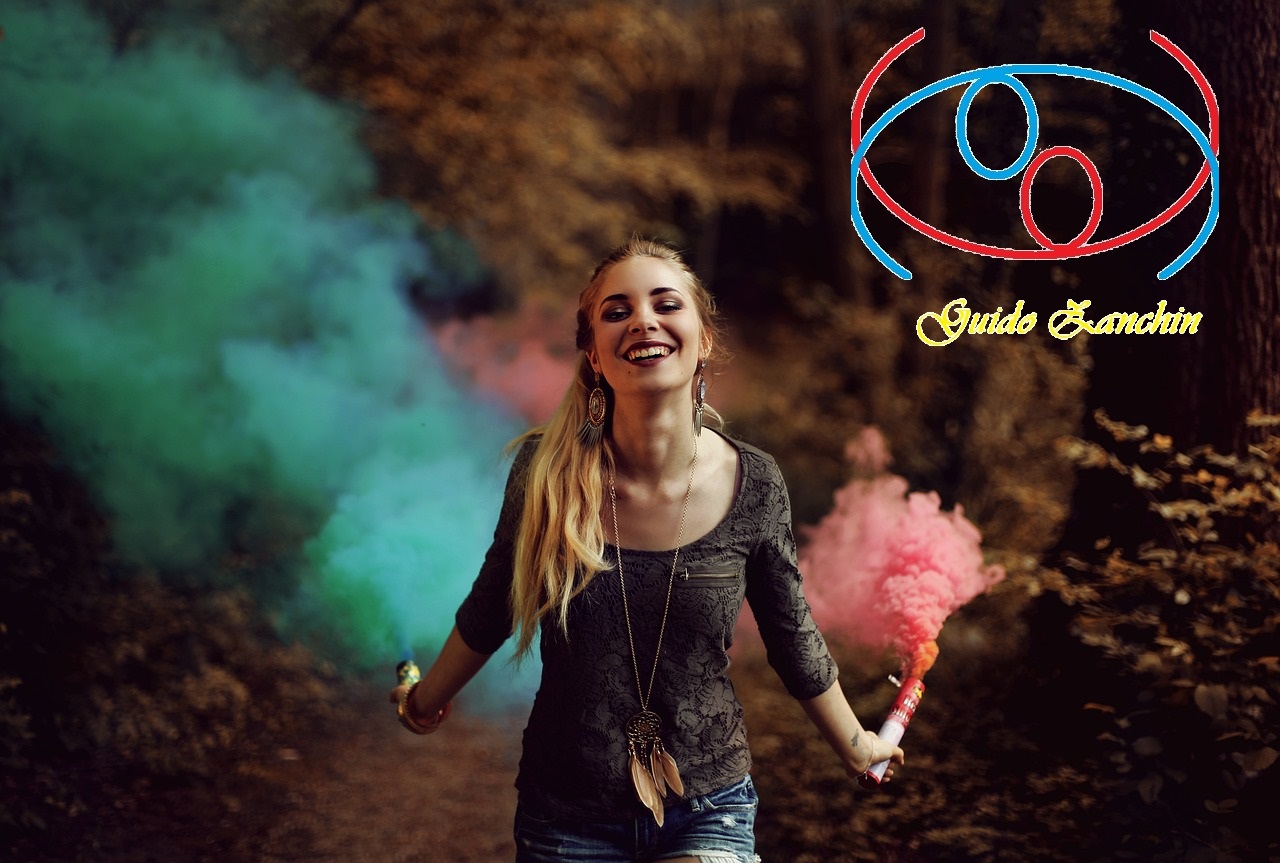 donna, colori, fumogeni colrati